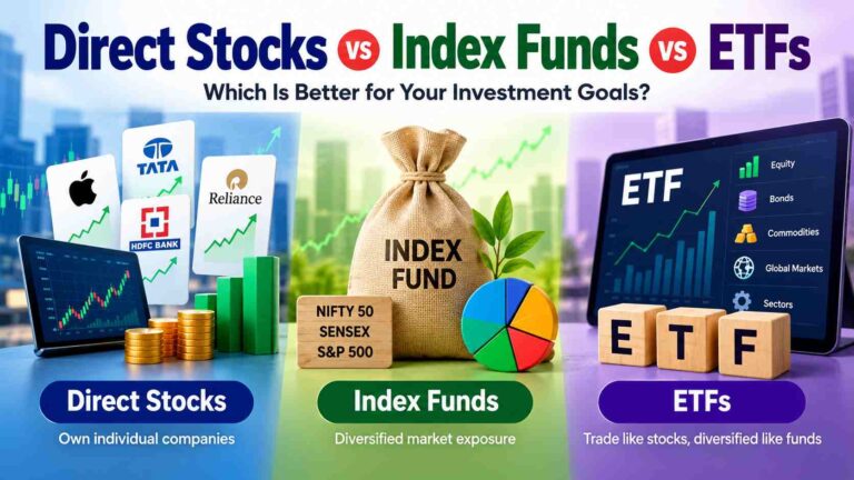 Direct stocks vs index funds vs ETFs.